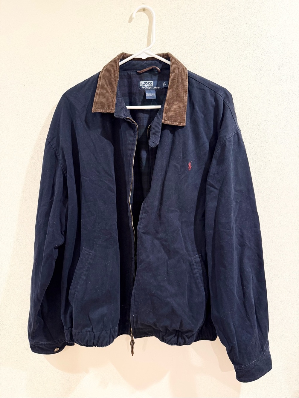 Ralph Lauren Navy Bomber Jacket with Brown Corduroy Collar